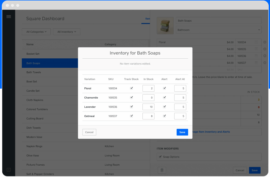 Square pos free inventory management features