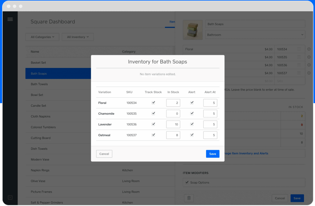 Square pos with inventory