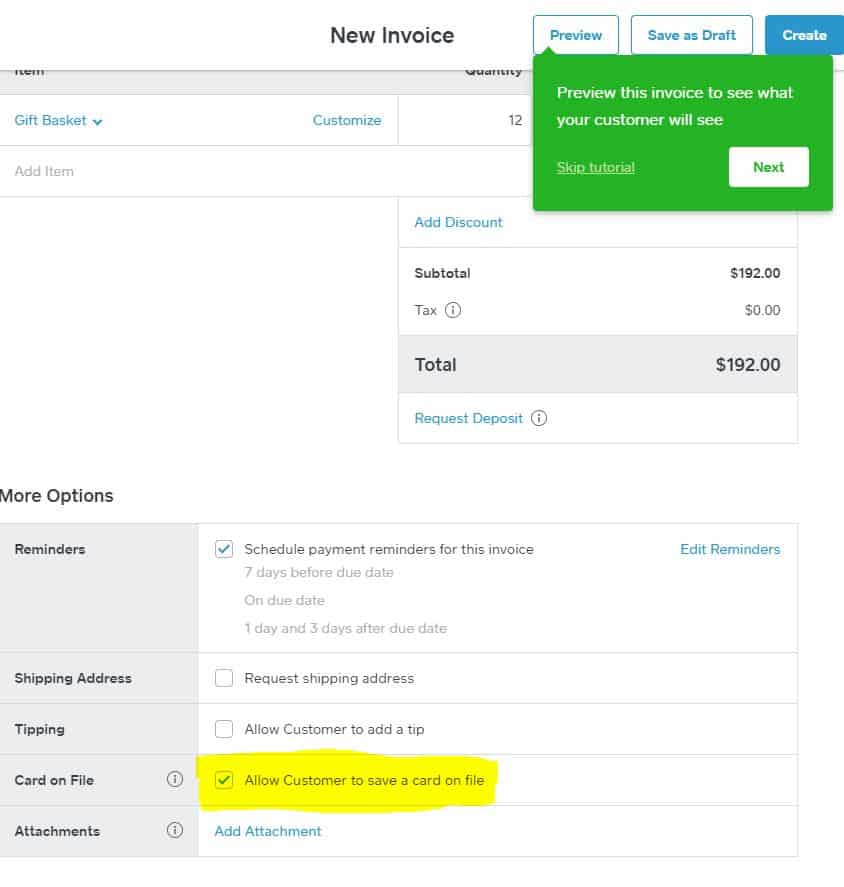 Square Invoices Saving Card On File