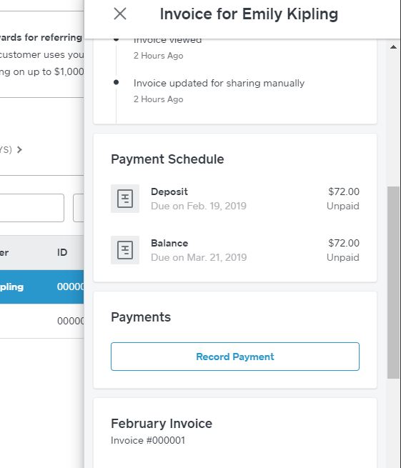 Square Invoices Recording Payment