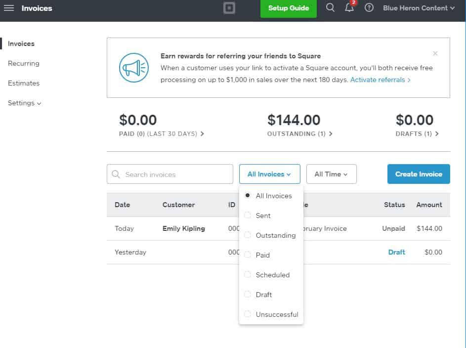 Square Sorting Invoice
