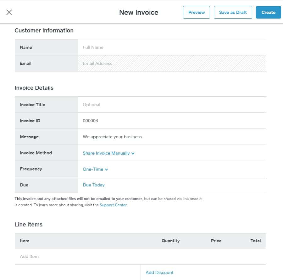 Screenshot of Square Invoice