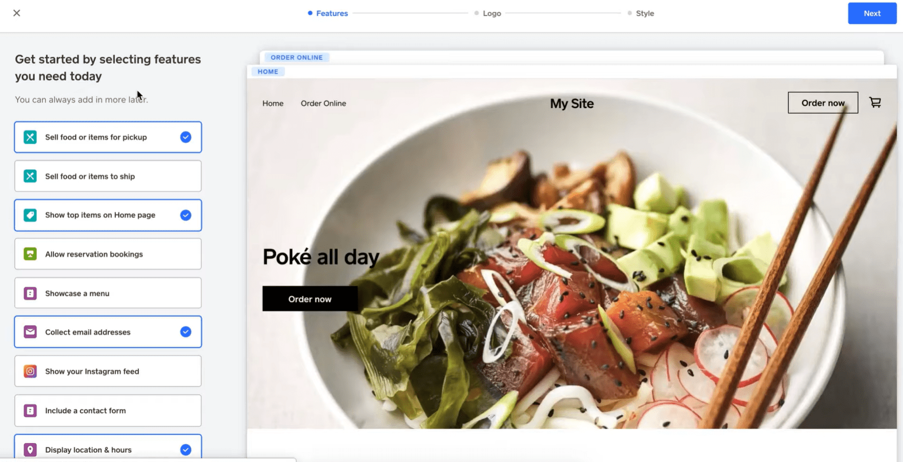 Screenshot of Square For Restaurants online ordering site.