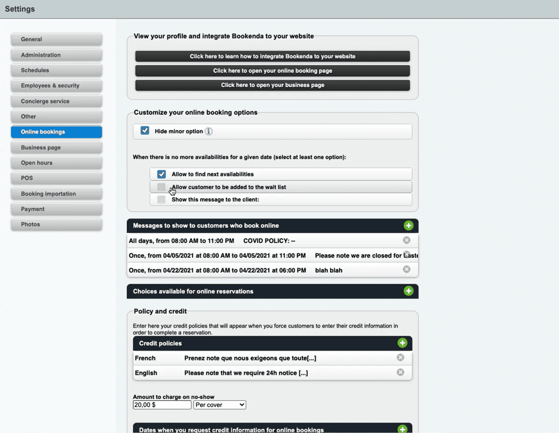 TouchBistro restaurant POS waitlist/reservation settings