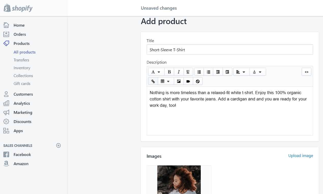 Crear producto en la tienda Shopify