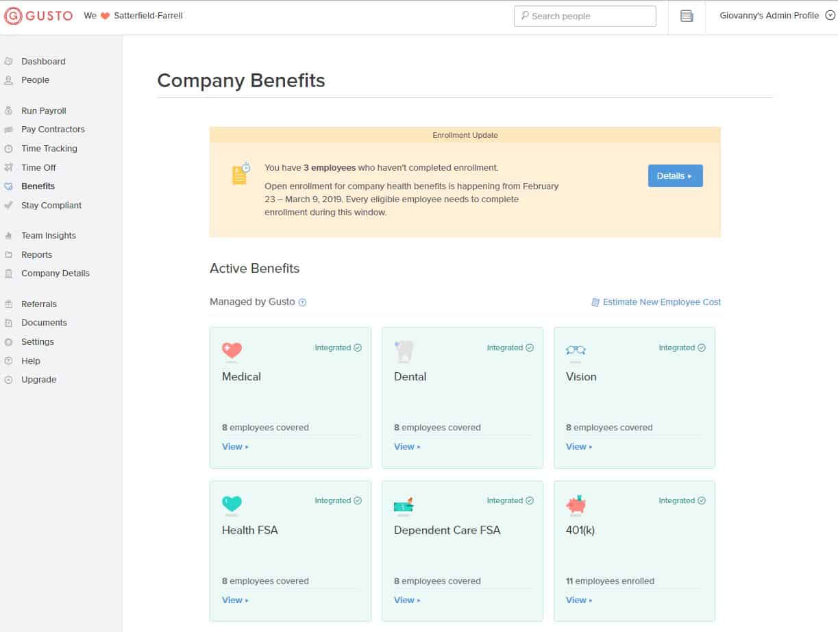 gusto benefits administration
