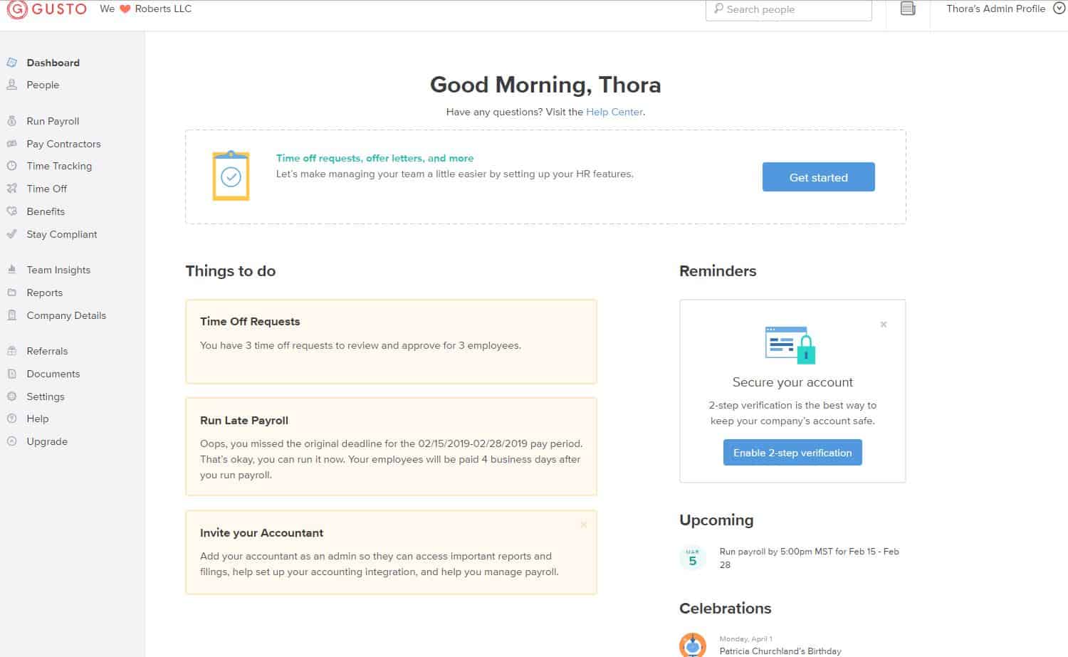 gusto dashboard