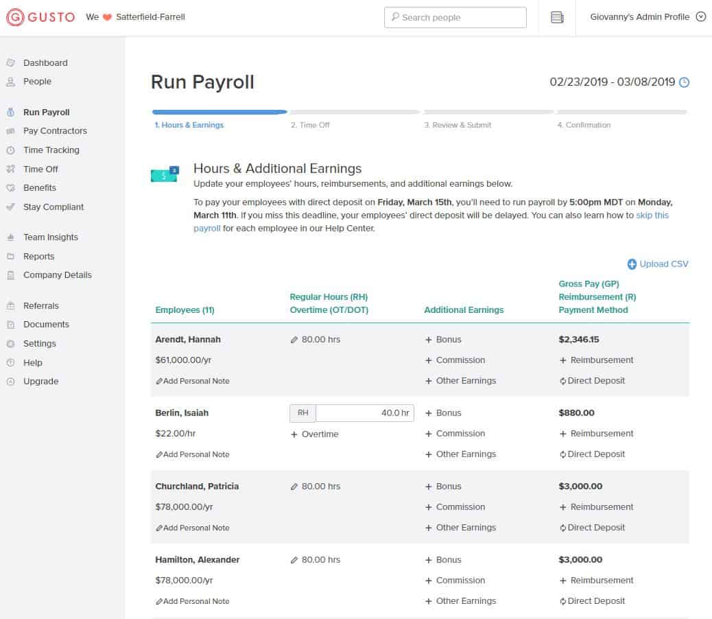 gusto dashboard