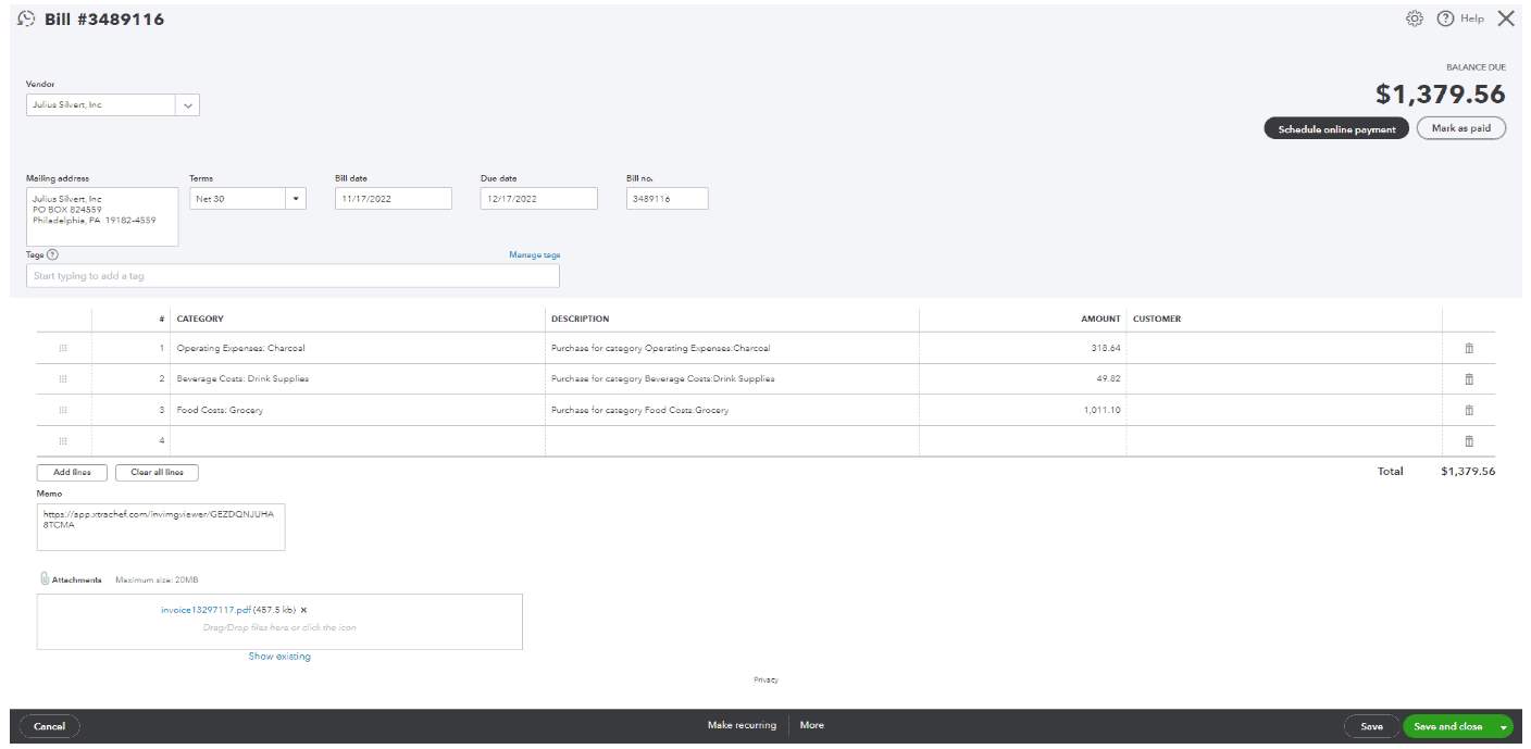Toast POS system with QuickBooks