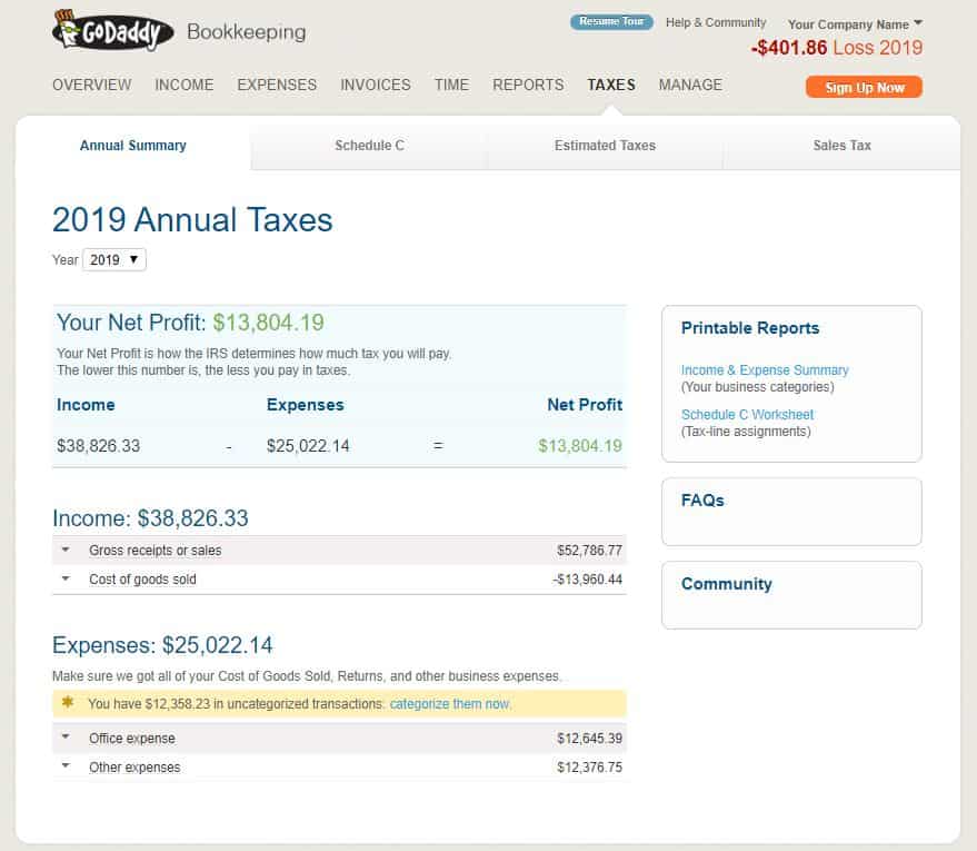 godaddy bookkeeping tax support
