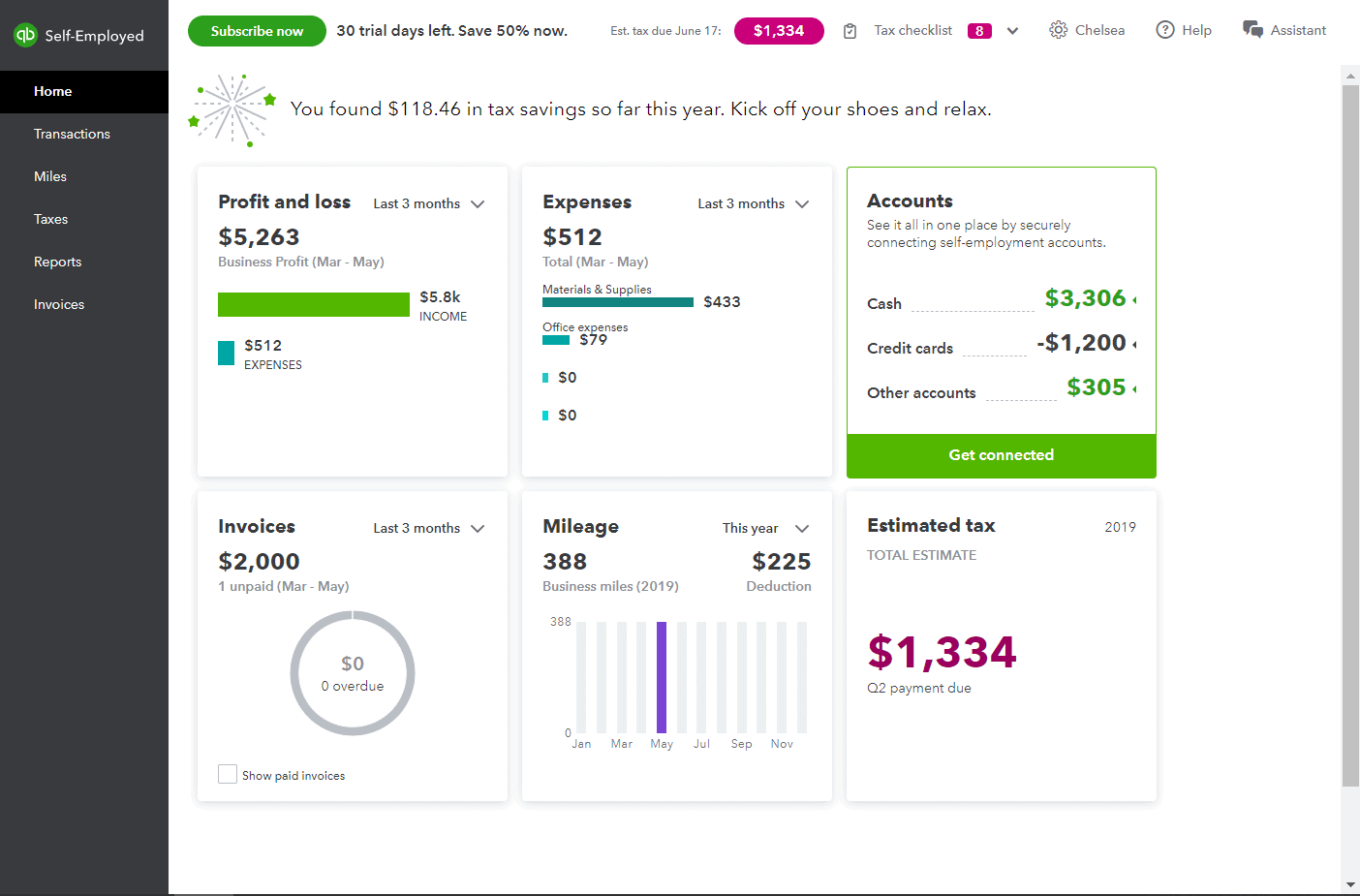 quickbooks self-employed dashboard