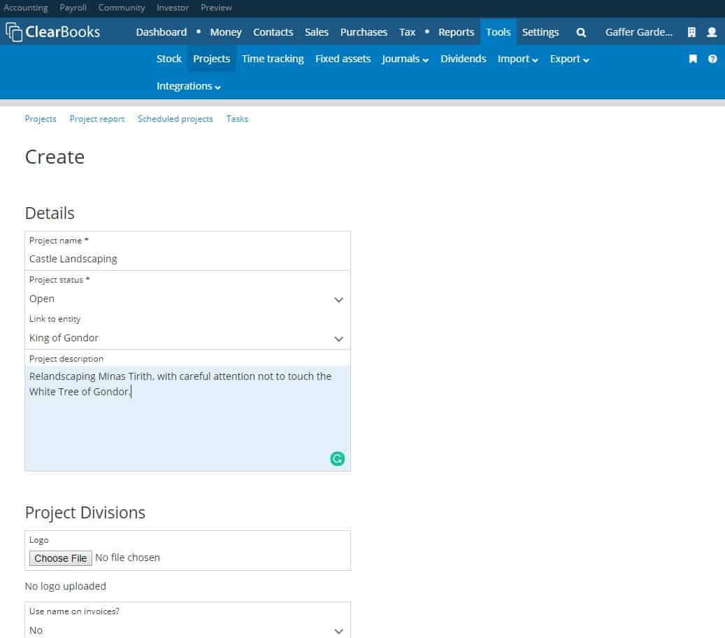 Clear Books project management