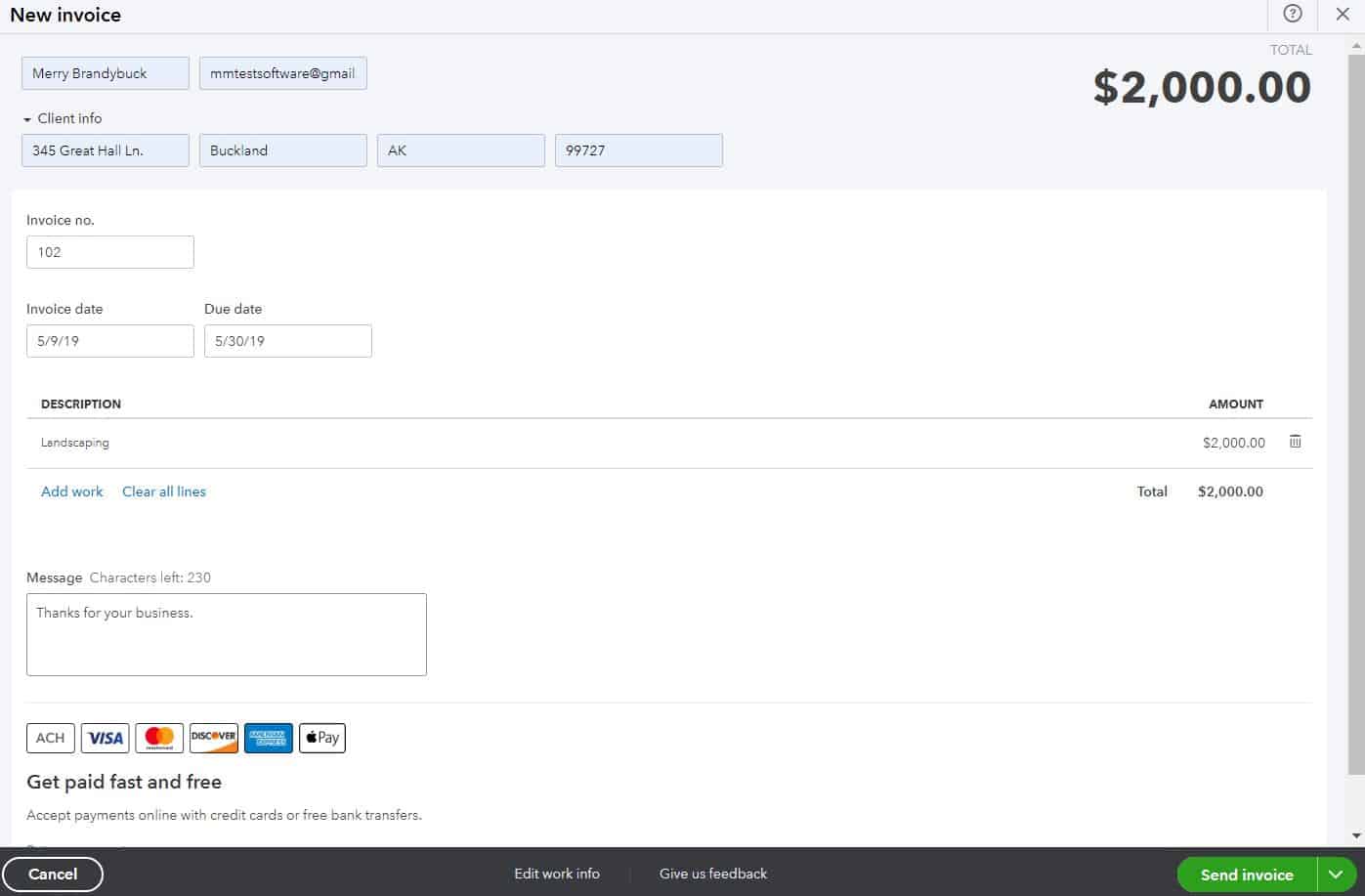Fatura do QuickBooks Self empregado