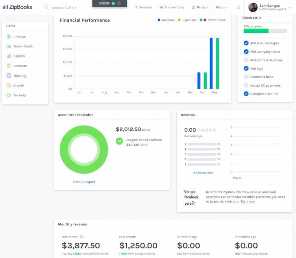 ZipBooks Dashboard