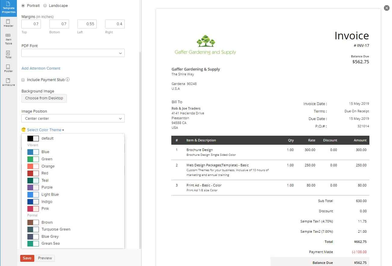 Zoho Books invoicing feature