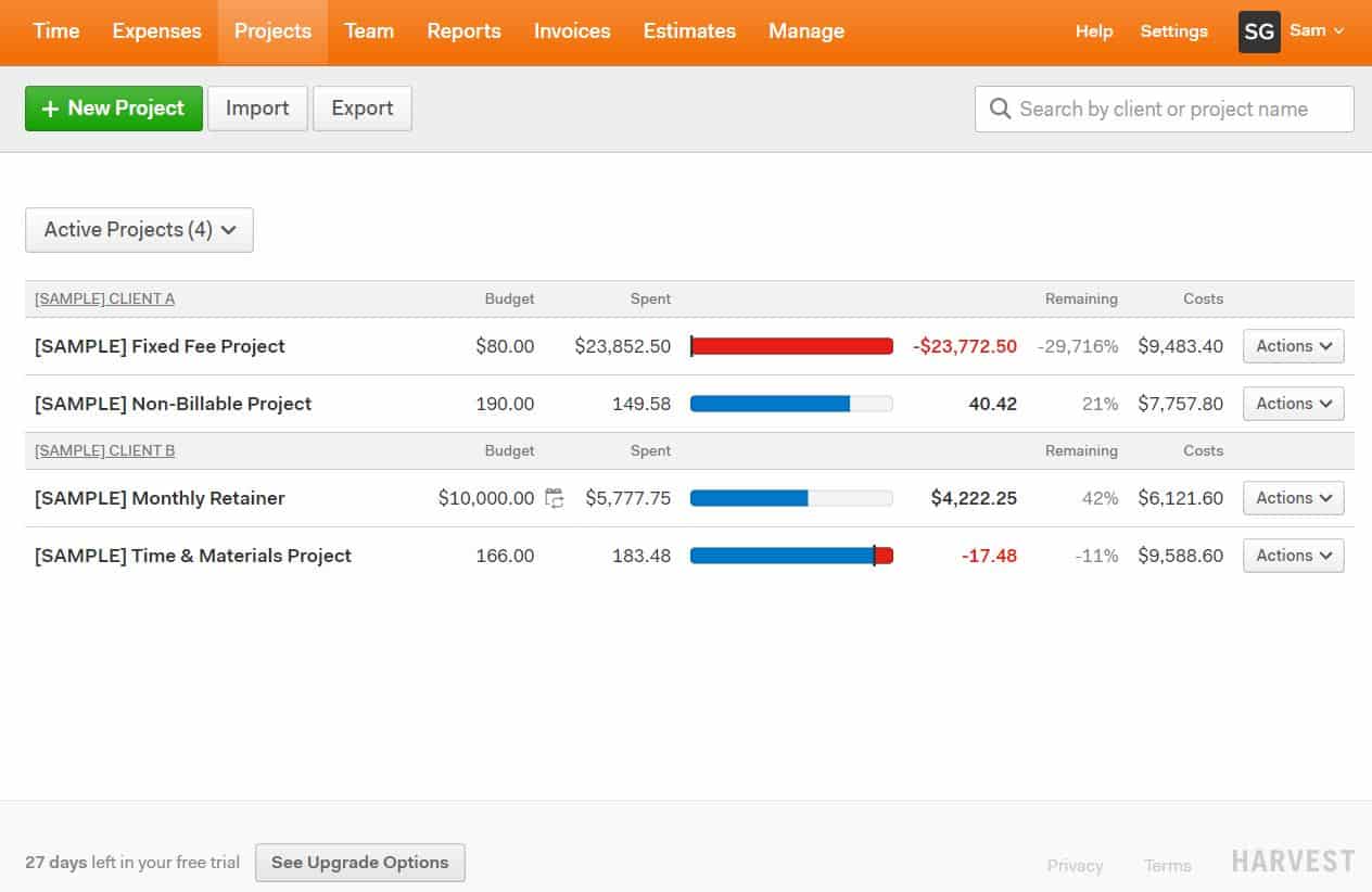 Harvest project management