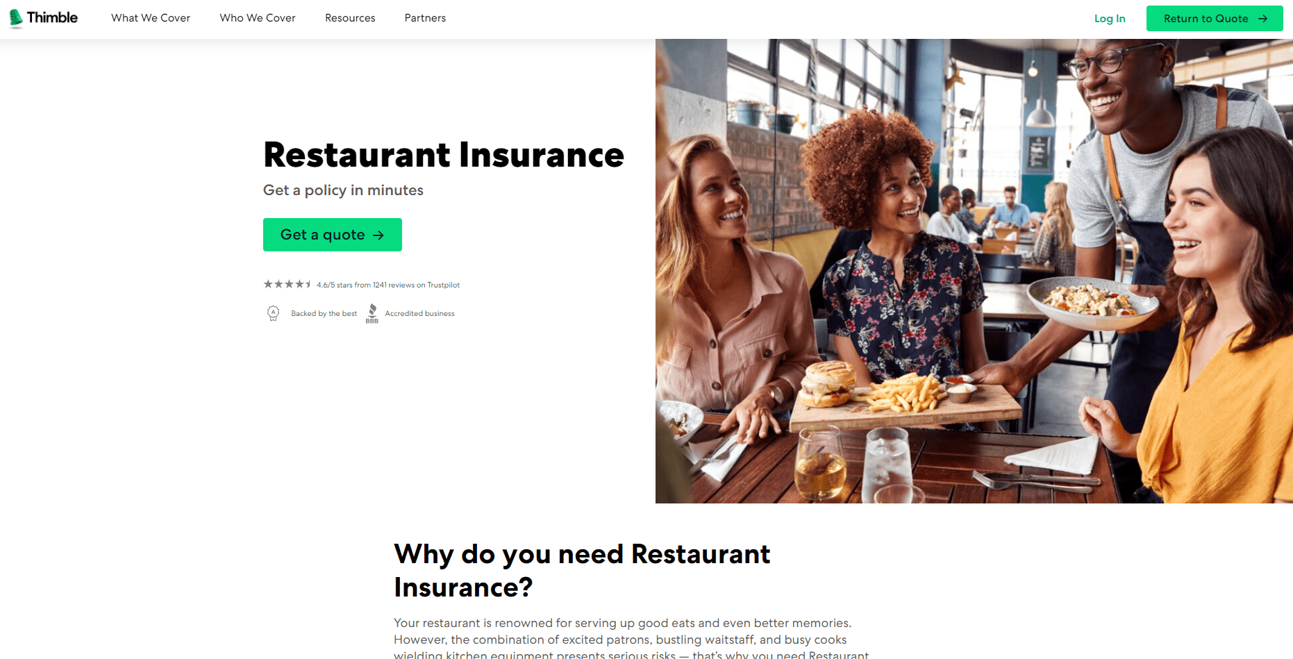 Thimble insurance for restaurants