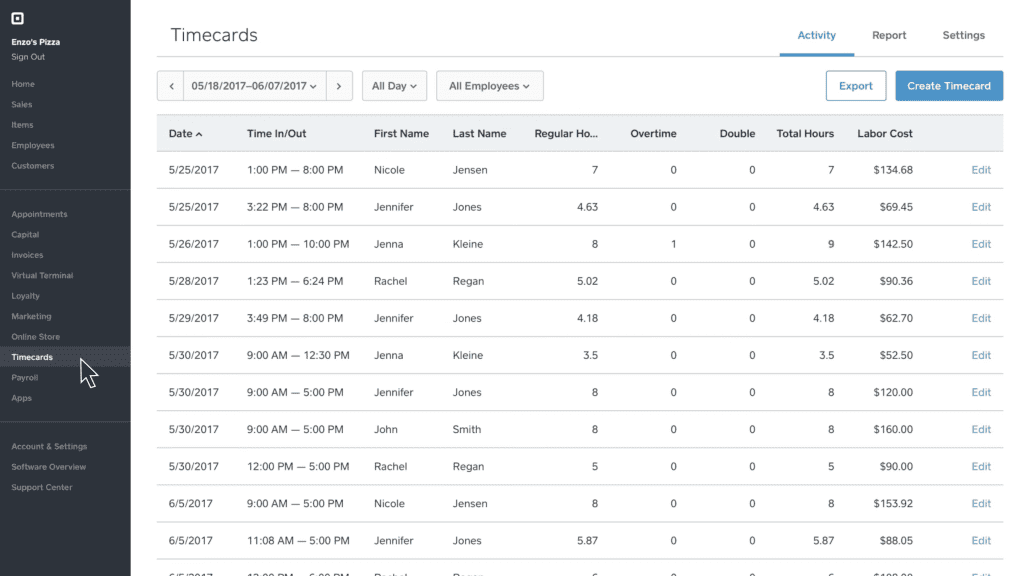 square payroll time tracking