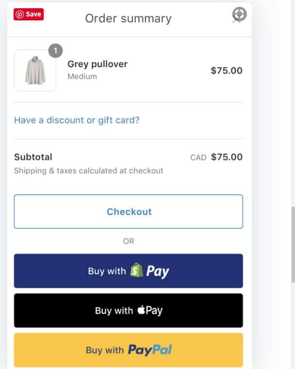 Screengrab of Shop Pay checkout