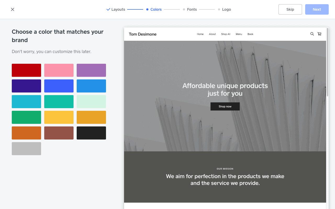 Screengrab of Square Online store setup page