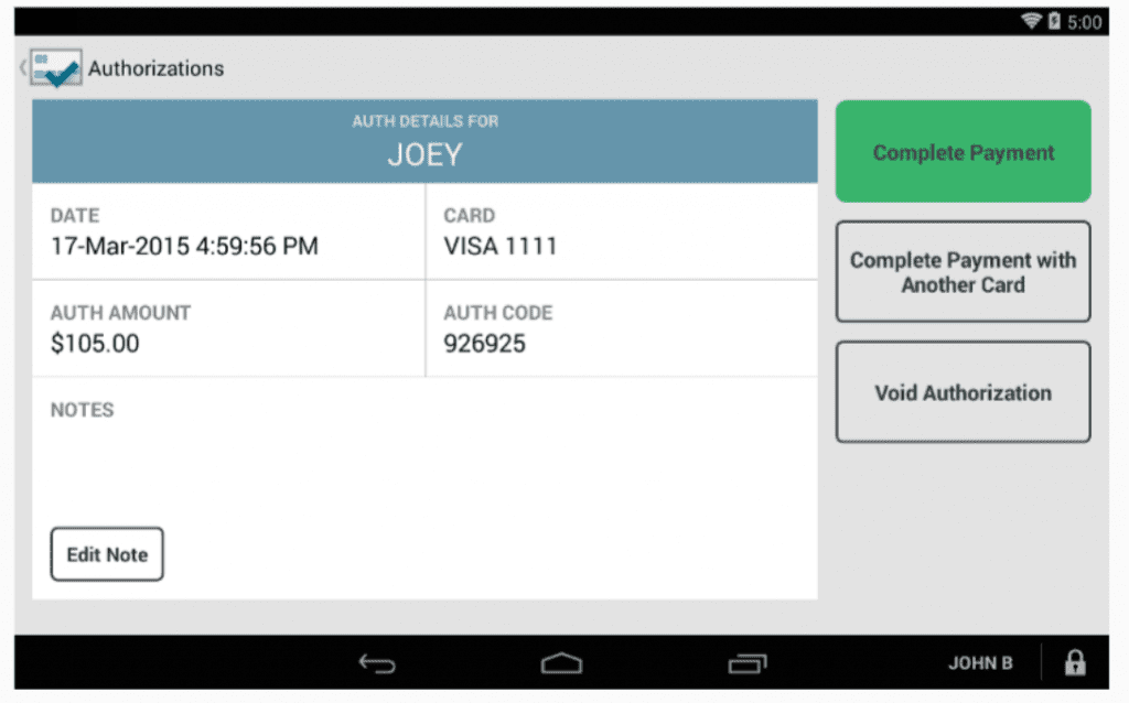 Clover restaurant POS pre-authorization app.