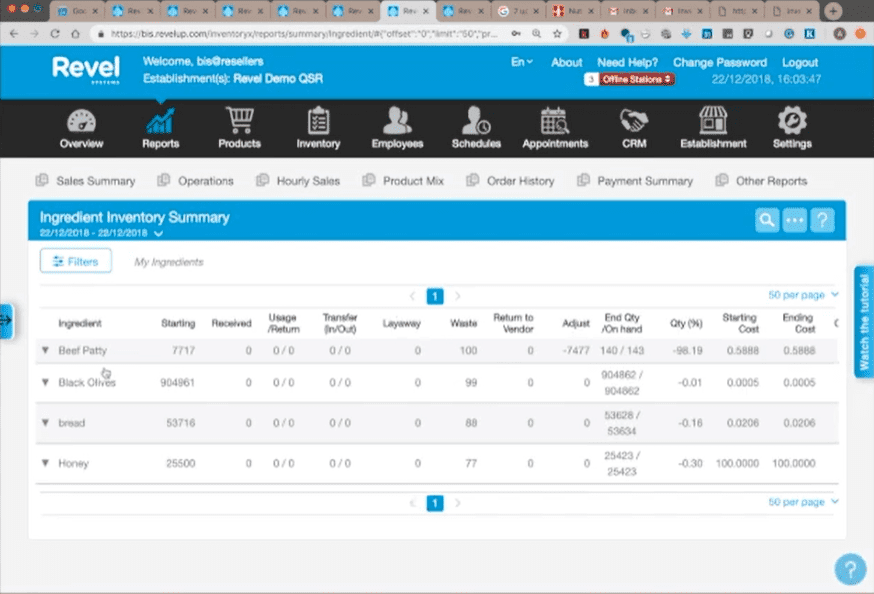 Revel POS inventory tracking.