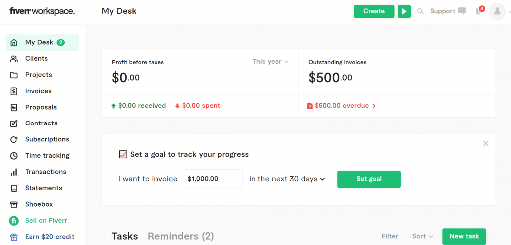 fiverr workspace dashboard