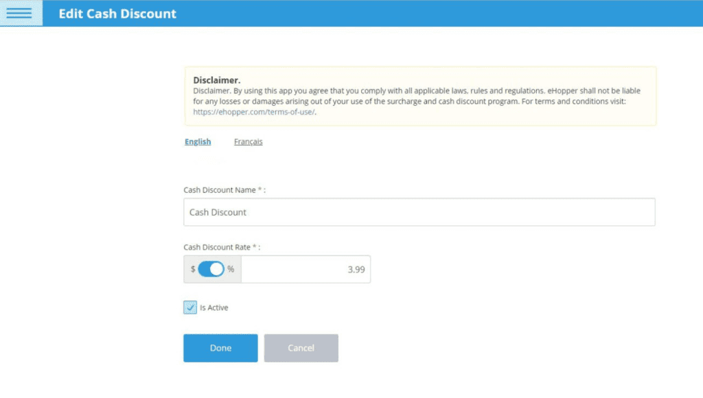 eHopper enable cash discount program