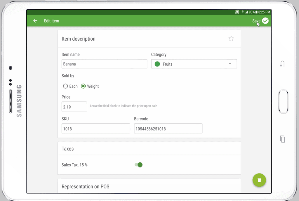 Loyverse tablet POS settings sell items by weight