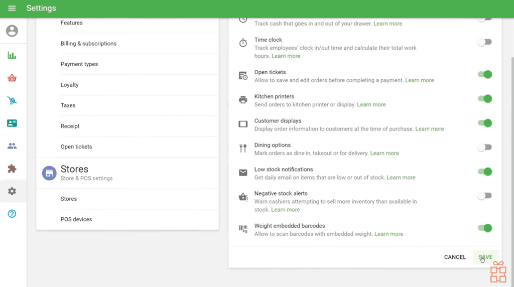 Loyverse admin dashboard restaurant management settings