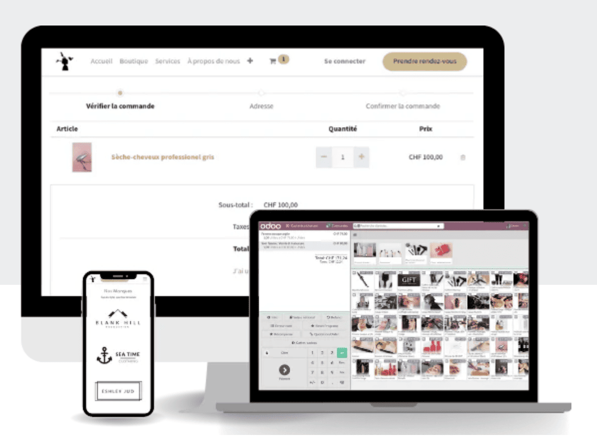 Odoo POS software on mobile, desktop, and laptop devices