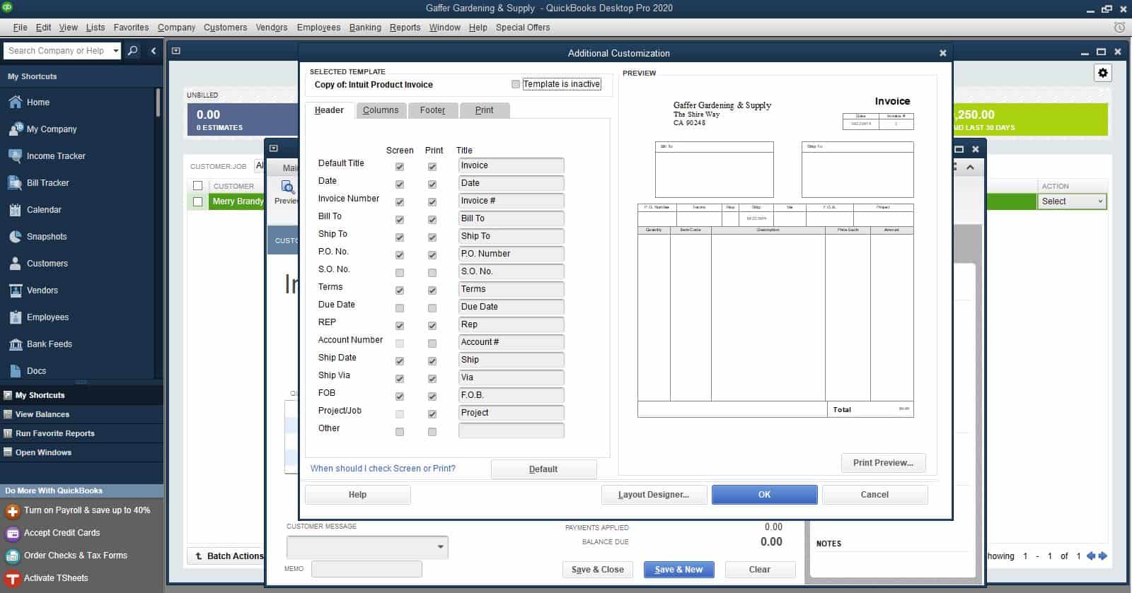 quickbooks desktop pro invoice creation