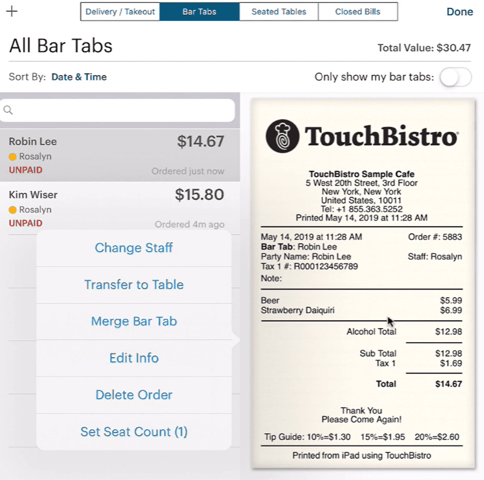 TouchBistro bar POS system