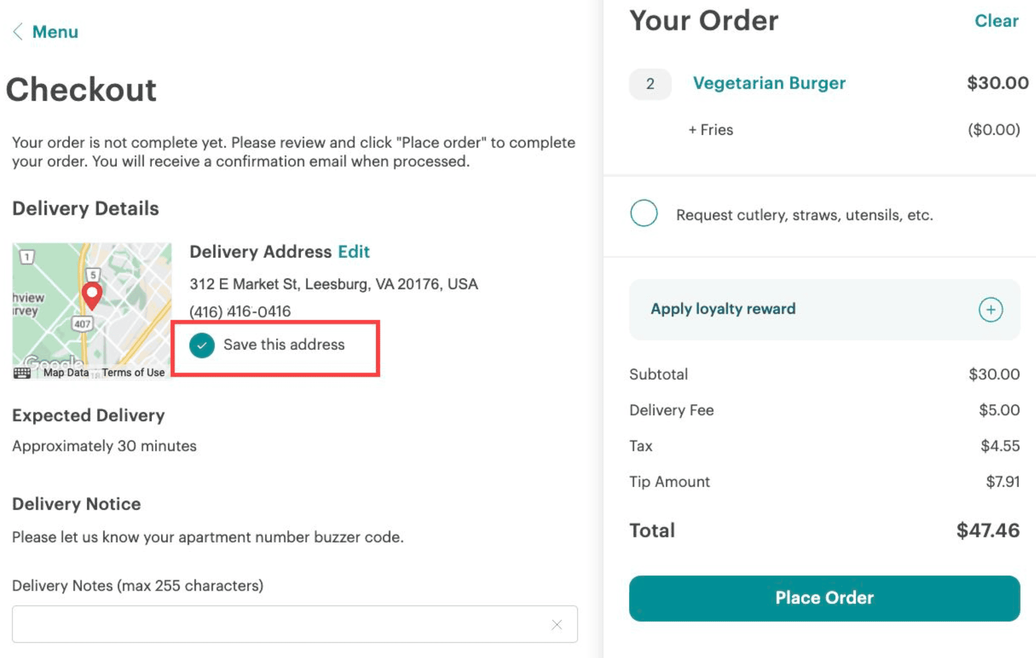 TouchBistro online ordering platform customer checkout screen