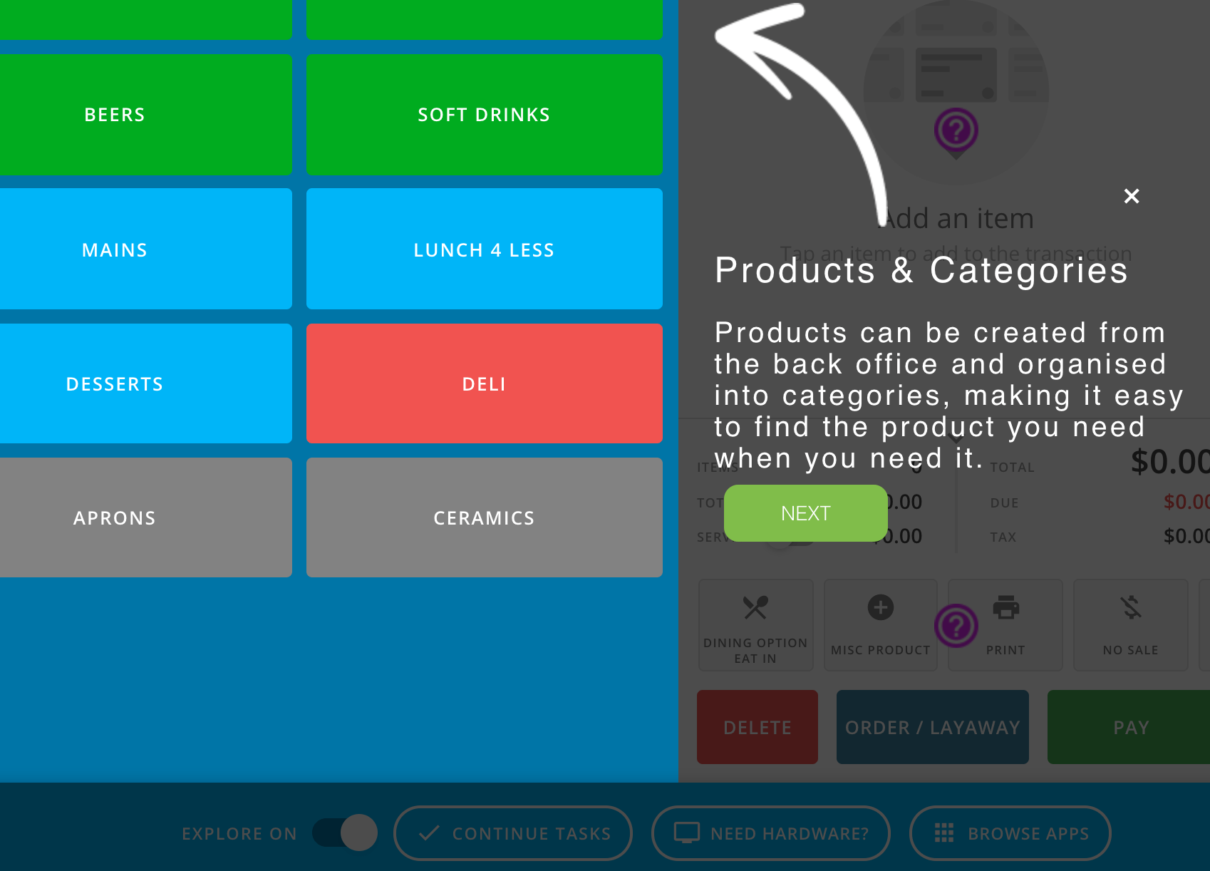 screenshot of epos now in explore mode