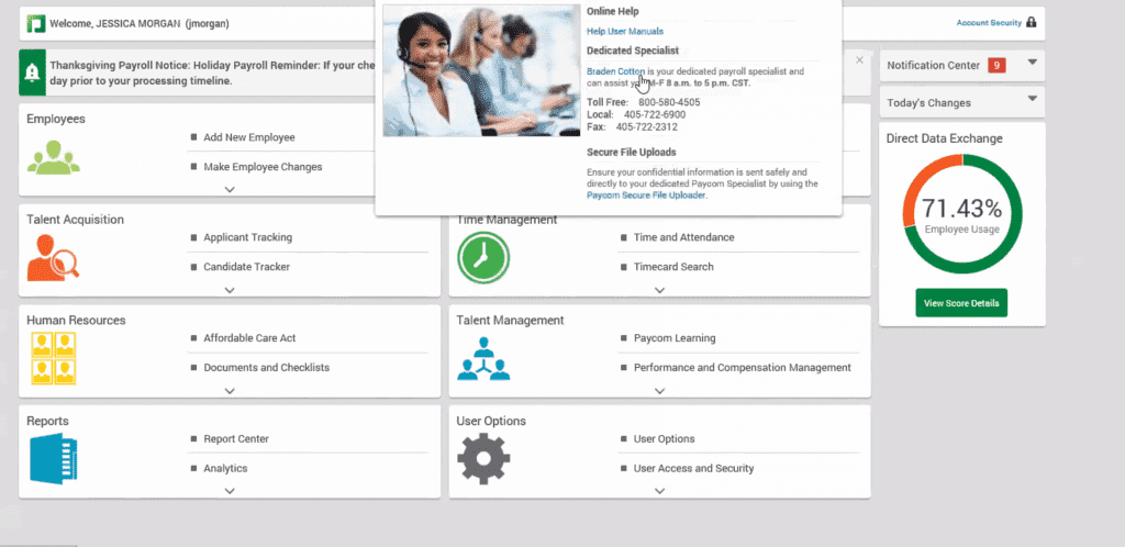 Paycom dashboard