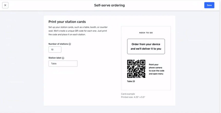 Square self-ordering kiosk.