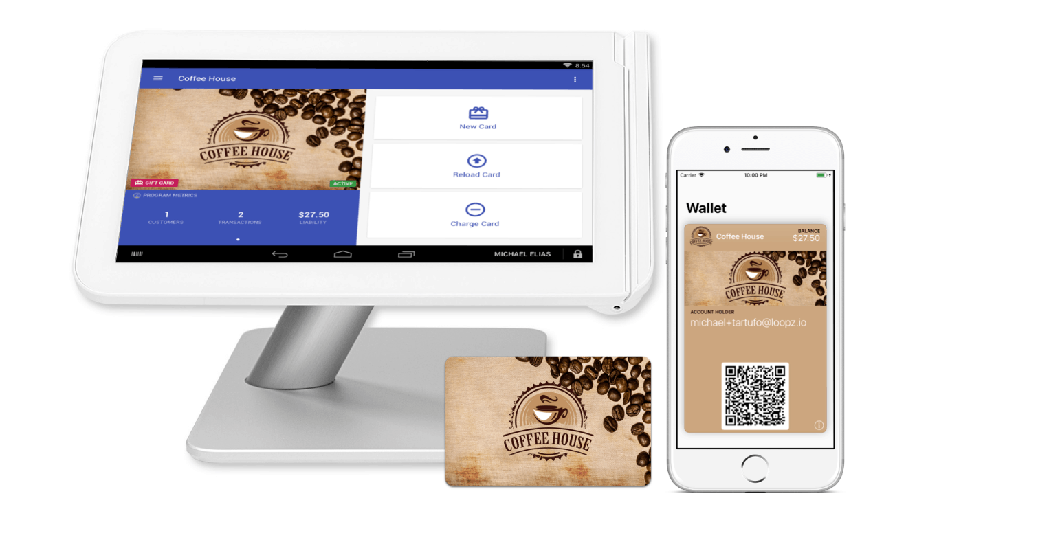 clover station with physical and digital gift card options