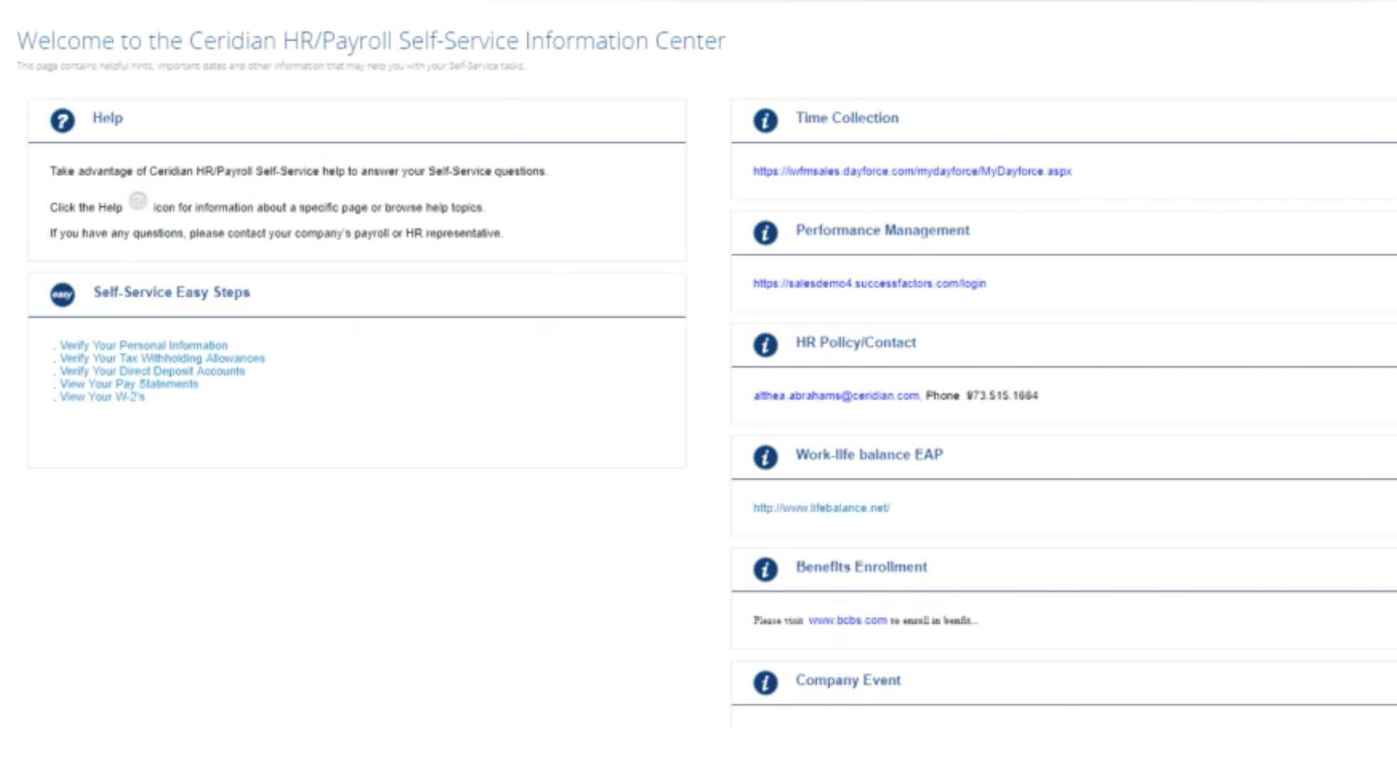 Ceridian HR Payroll employee service portal