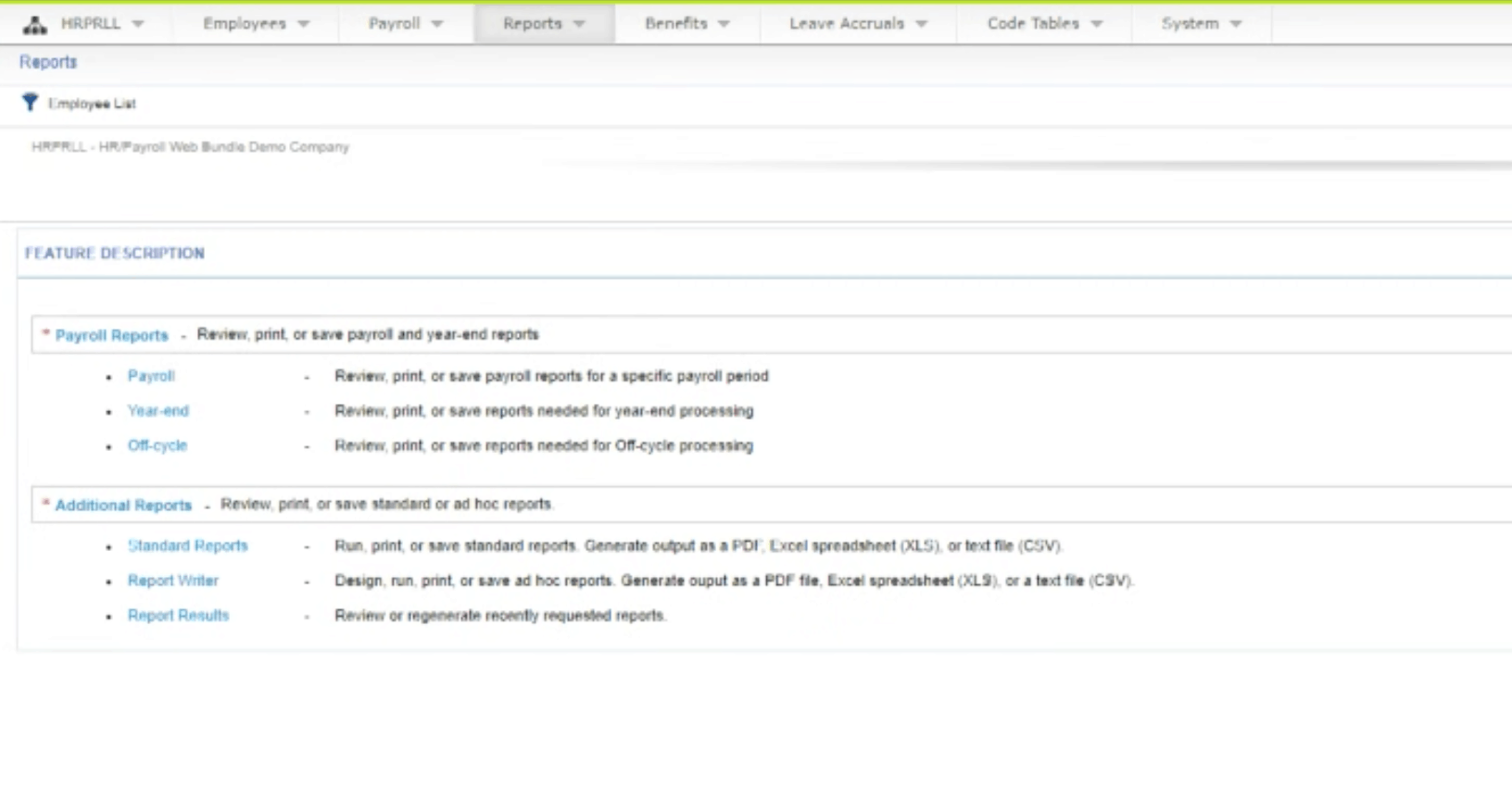 Ceridian reporting page