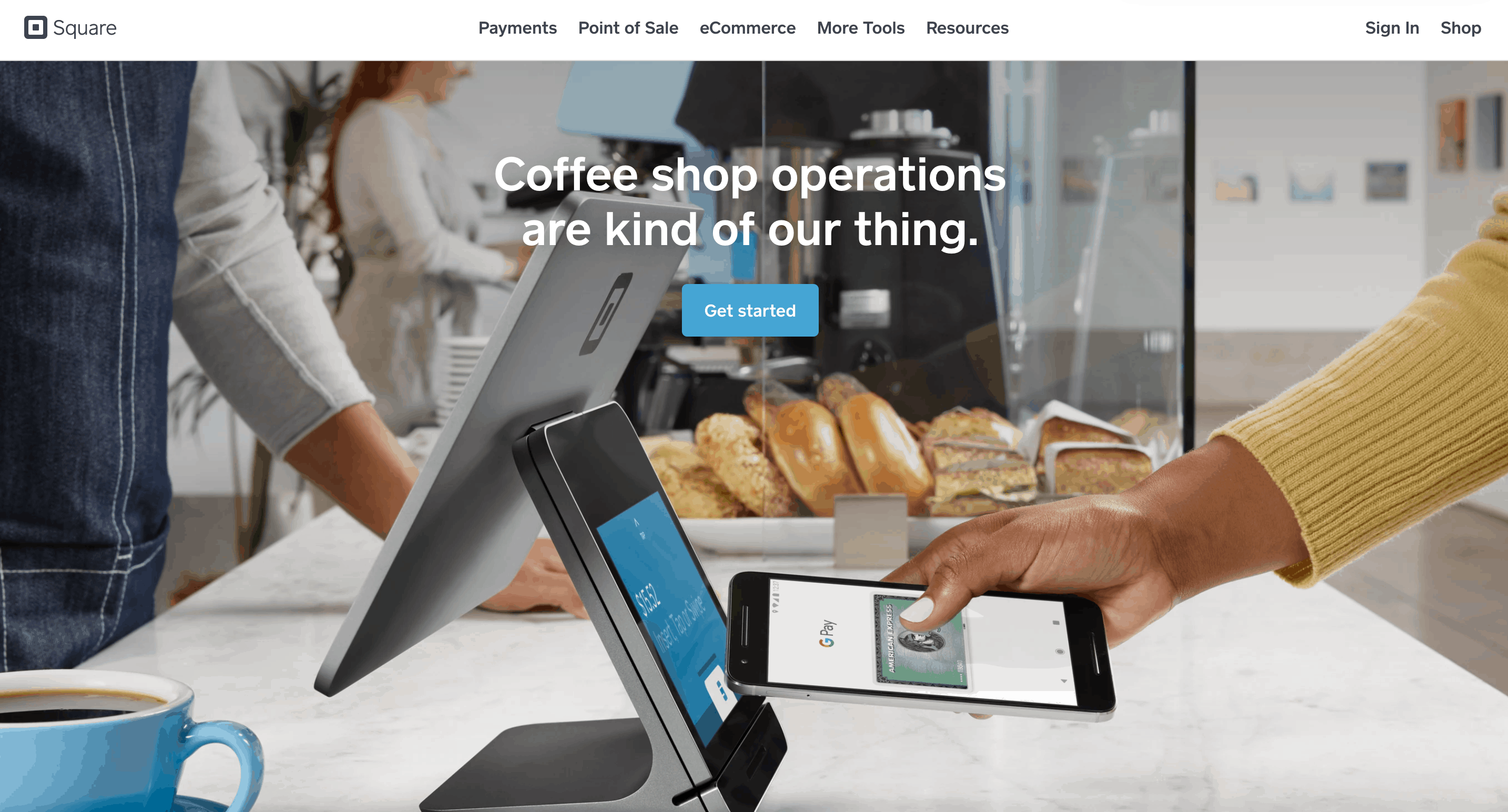 square website screenshot with coffee shop pos setup