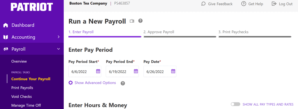 patriot payroll dashboard