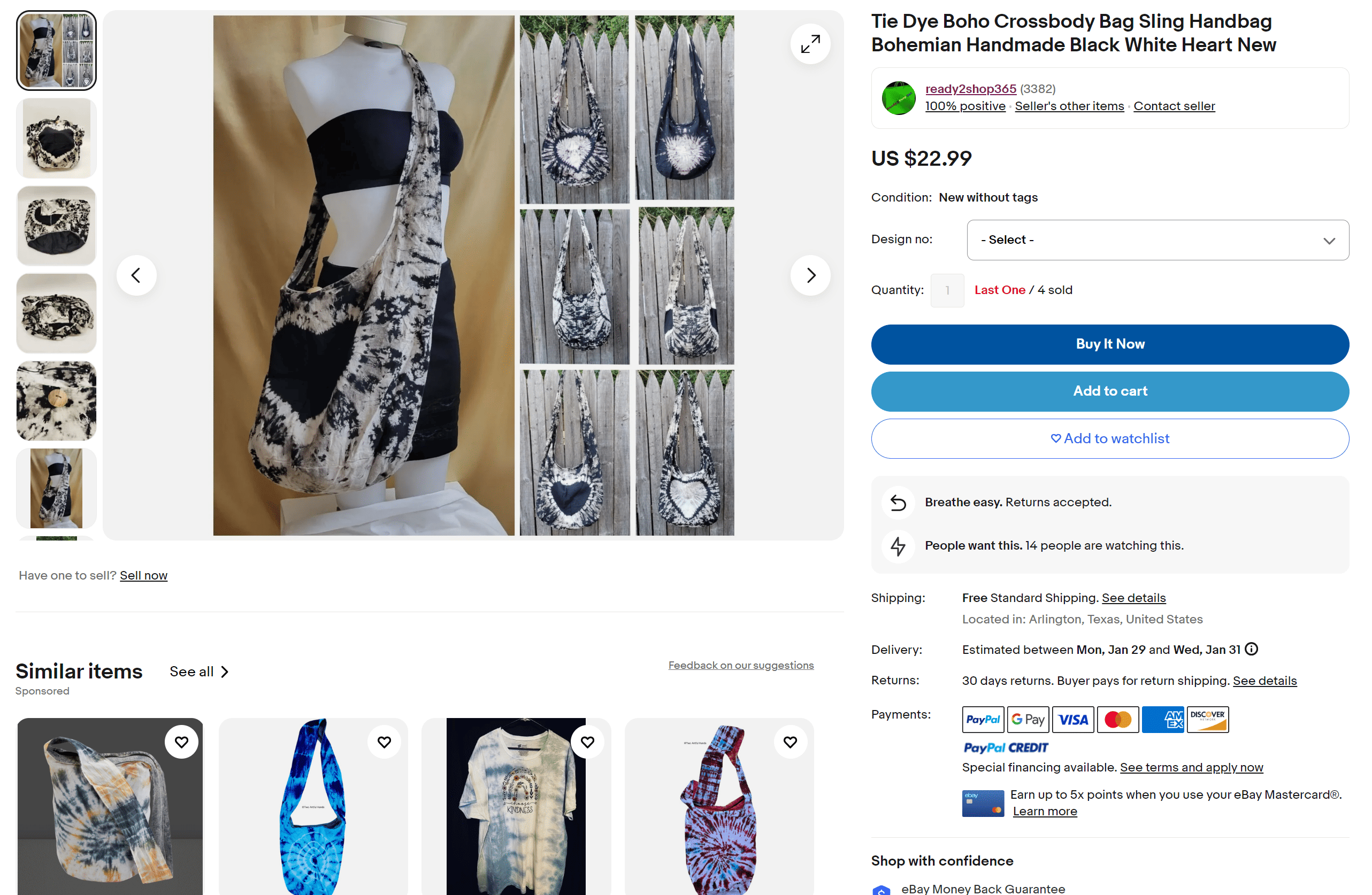 eBay single product page for handmade purse