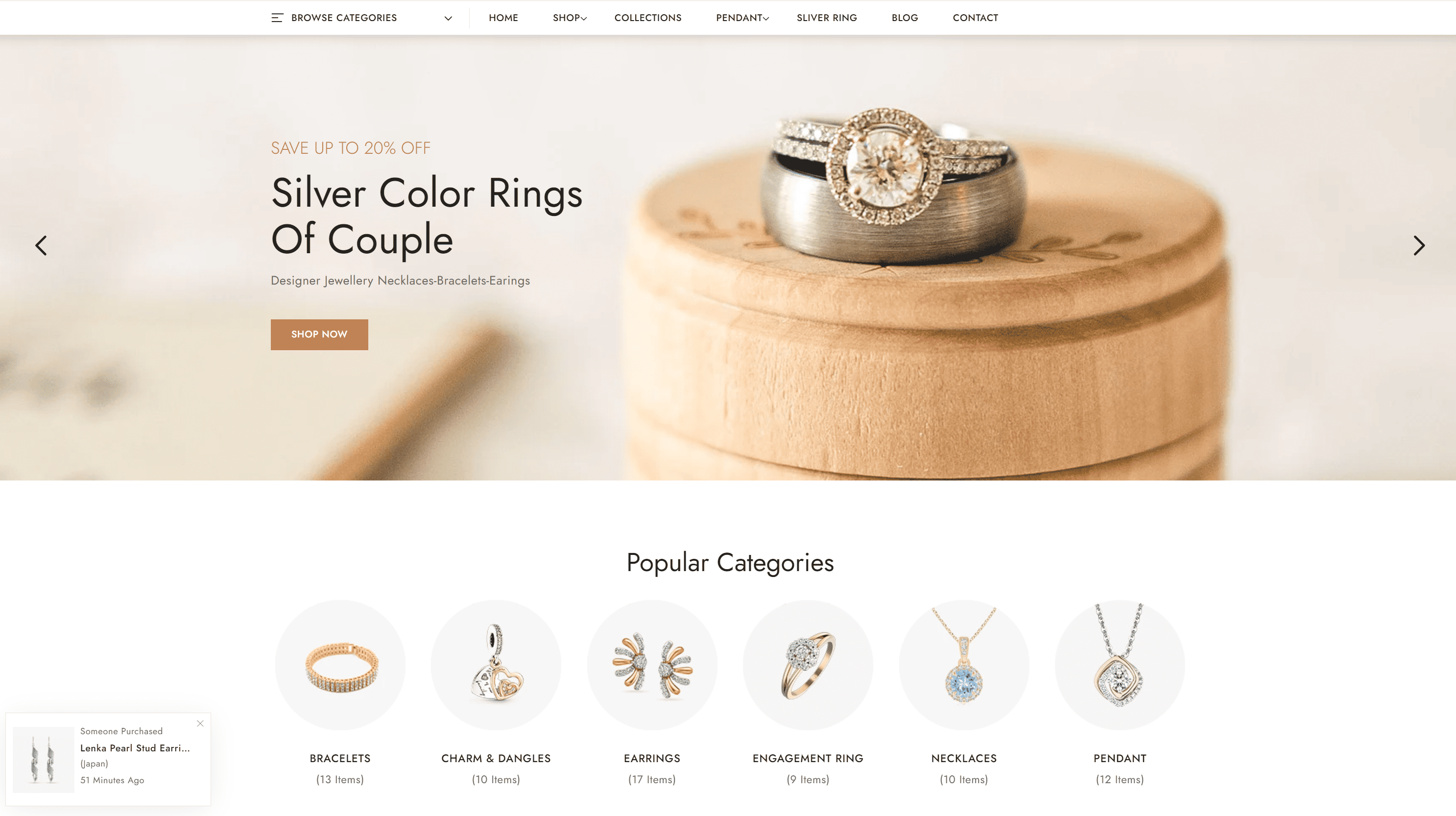 Shopify eCommerce store for women's jewelry