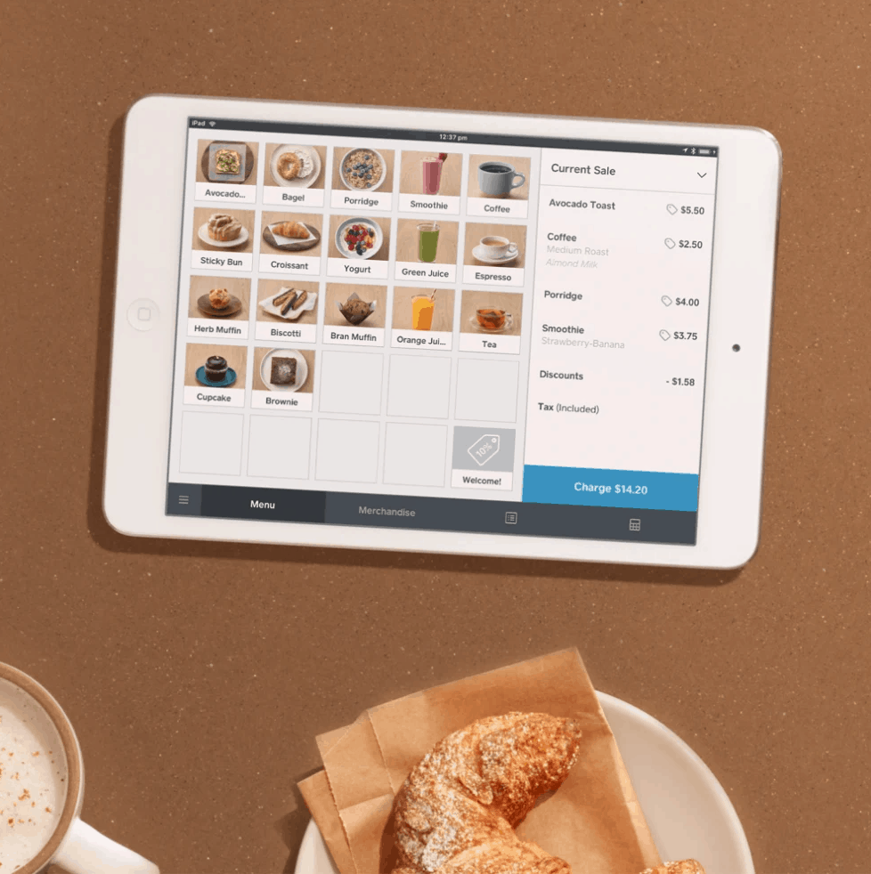 square pos on ipad with baked goods