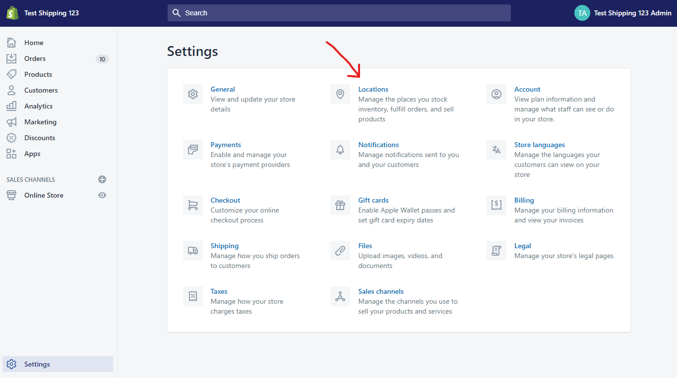 shopify shipping location settings