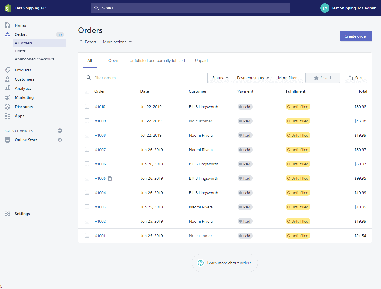 Shopify Shipping order fulfillment