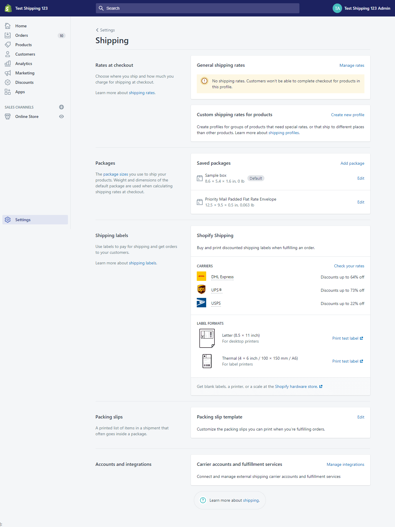 Shopify shipping rates