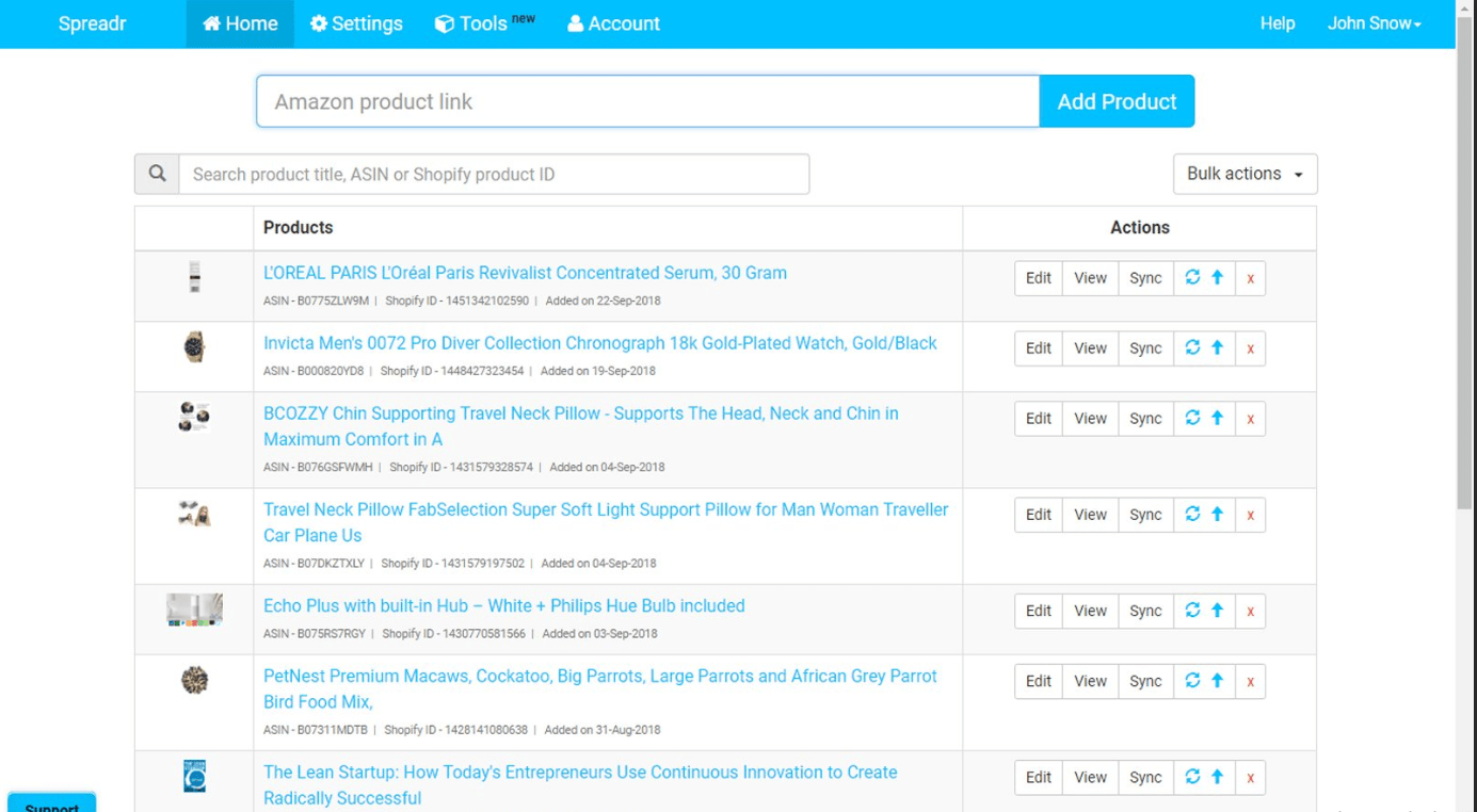 Spreadr dashboard: Best Shopify dropshipping apps