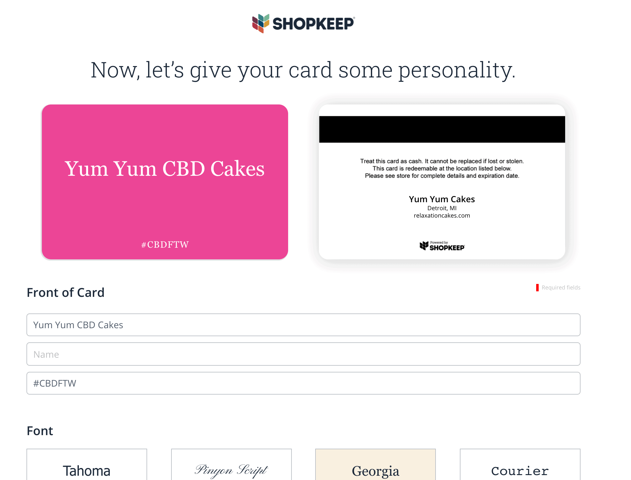 shopkeep personalized gift card example